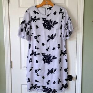 Banana Republic Gray Navy Floral Dressy Embroidered Ruffle Sleeve Shift Dress